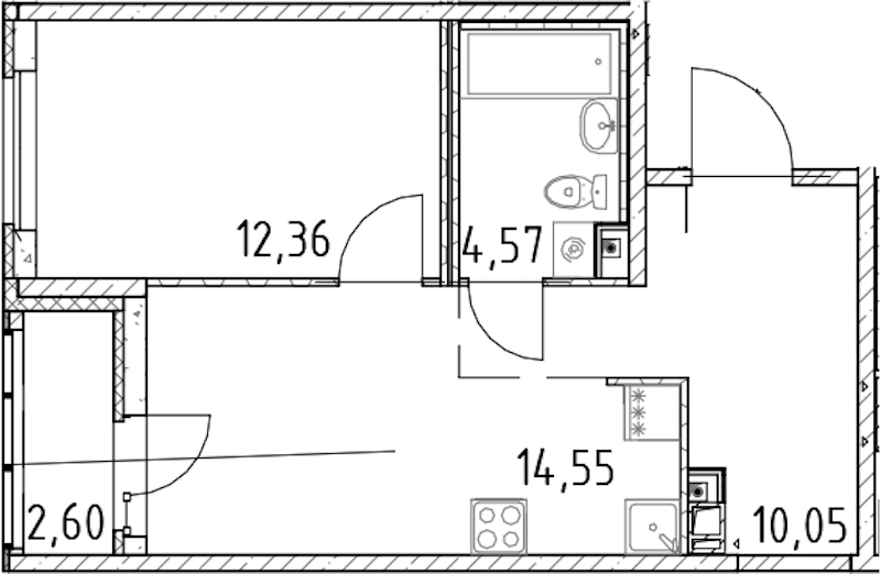 1-комнатная квартира 41.53 м², 4/17 эт., ЖК «Город Первых»